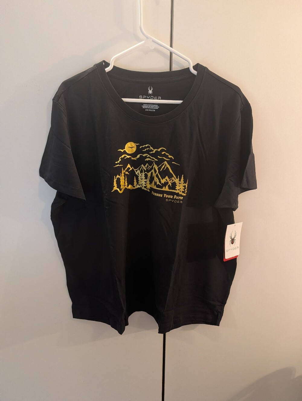 Spyder Woman's 2X Black Tee with Yellow Mountain Graphic Pursue Your Path NWT